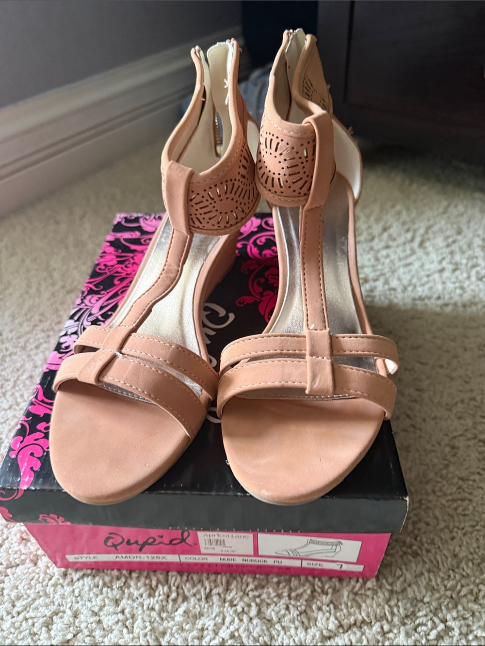 Cupid Peach T-Strap Block Heel Sandals